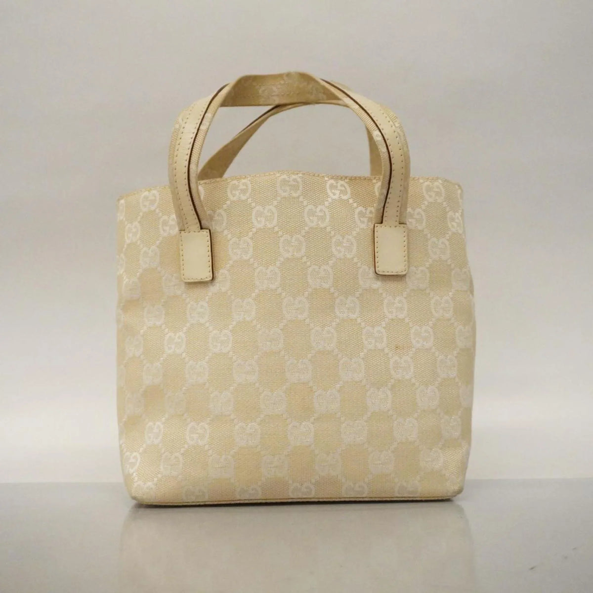Canvas Leather Handbag Women's Pre-Owned GG Ivory 1079 Gucci (Good) 002