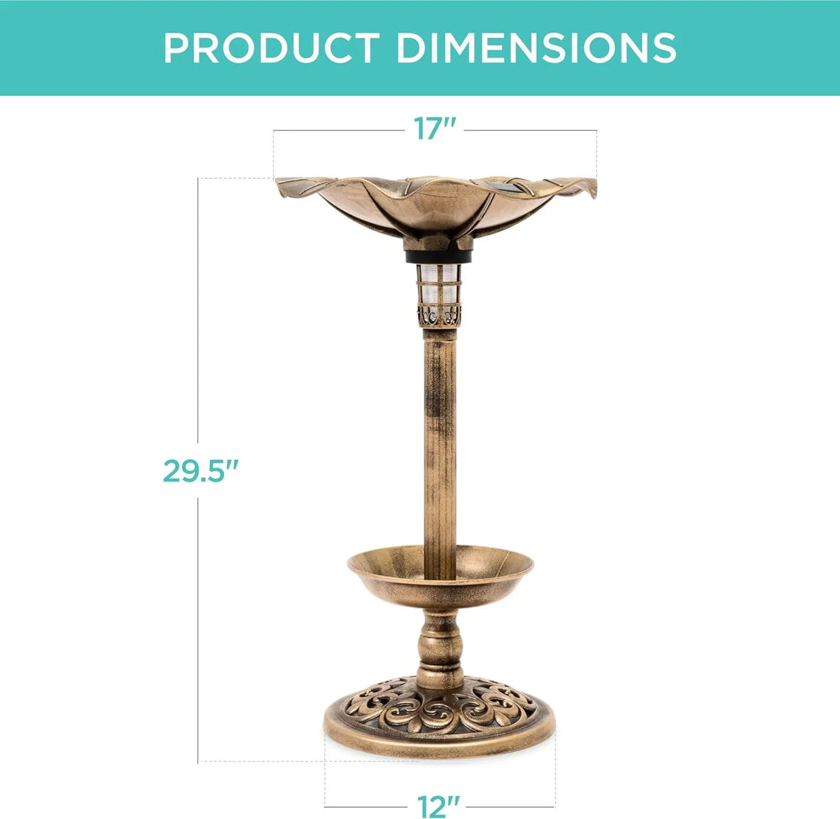Bath Solar Lighted Fountain Scroll W/Planter, For Garden Pedestal Bronze Decoration - Lawn, Outdoor Integrated Accents Panel,