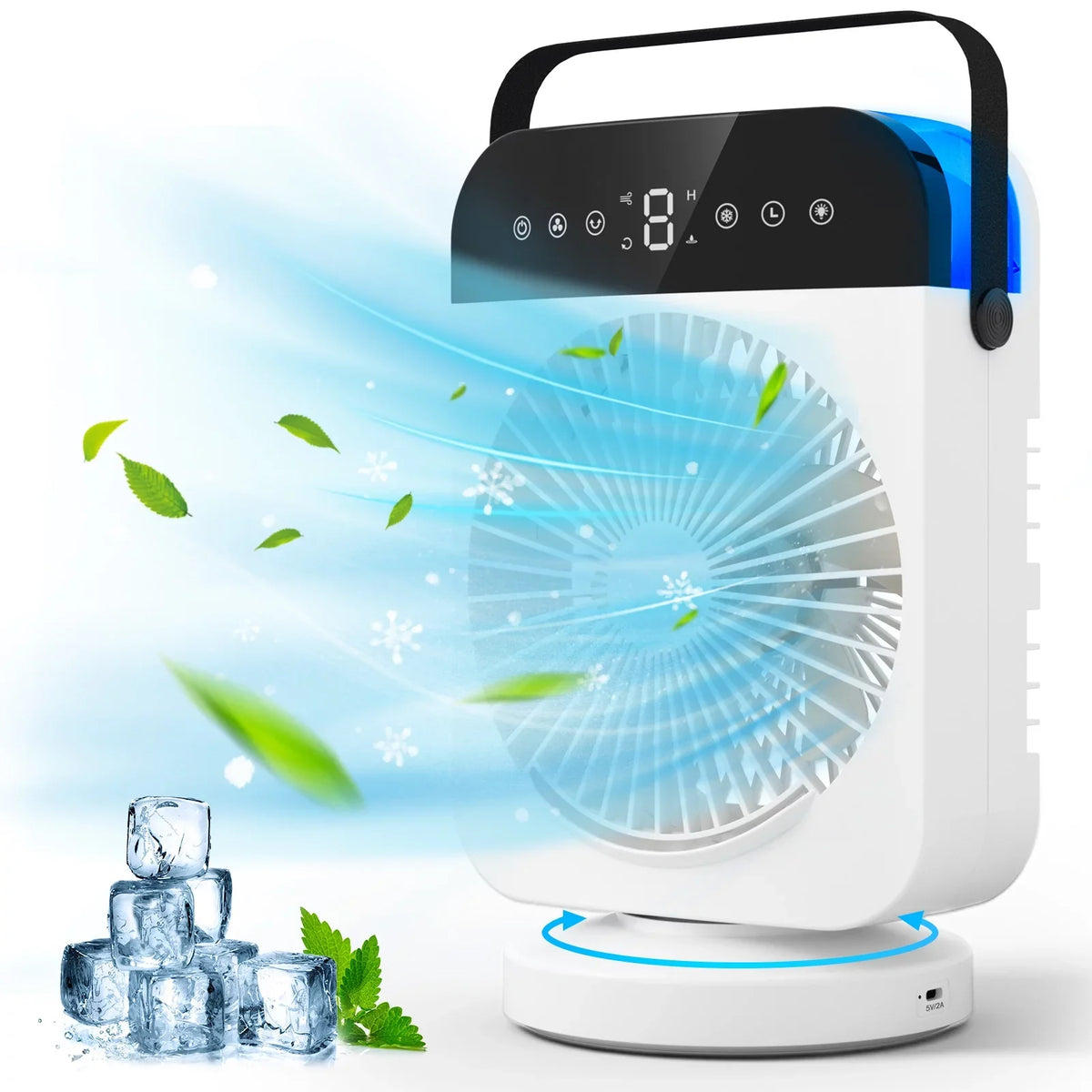 Air 4 Speeds,Oscillation/Humidifier/Timing Fan Function, Office Portable Camping Cooling With Room Personal Desktop Light Cooler Conditioner,Mini Small Led With For Evaporative Air