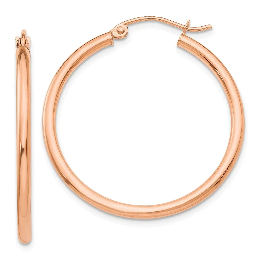 Tube Men Women 2mm Adults Rose for Earrings; Lightweight for 14kt Real Gold Teens; and Polished and Hoop
