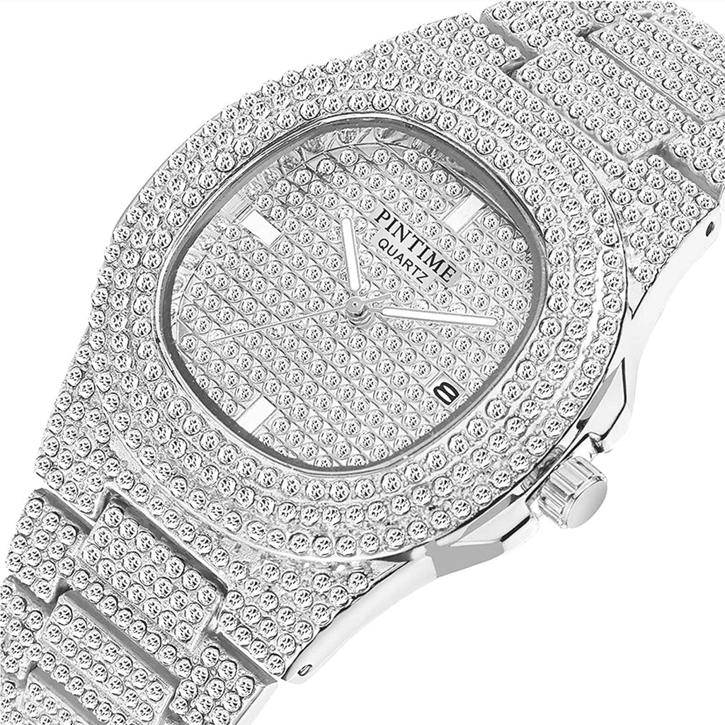 Men Steel Calendar Big Diamond Watches Watches Quartz Face Stainless for Watch Gosasa Wrist Luxury Women Unisex Crystal
