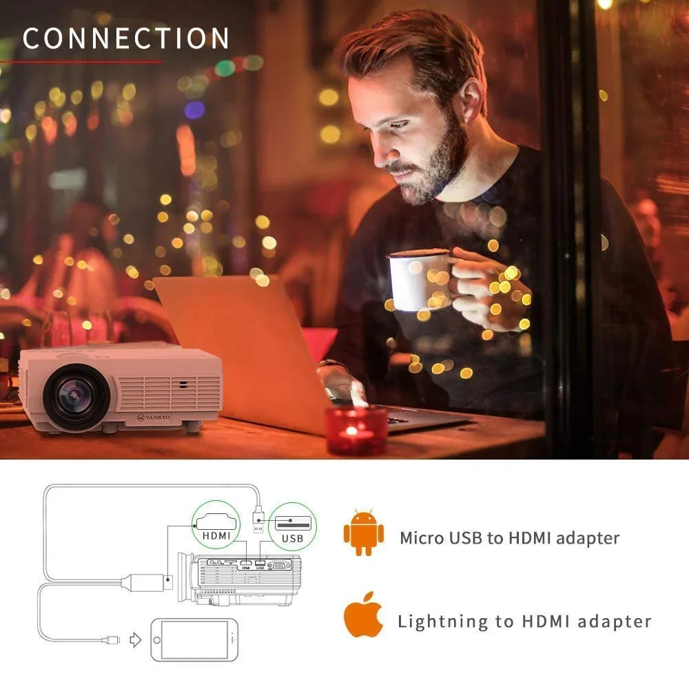 Portable LED TV PS4, 65000 USB Life, Support Hours Mini AV Display, 3 Projector TF, Leisure 1080P Lamp and Stick, Supported VGA, HDMI, Projector (White) VANKYO with Compatible 200'' with