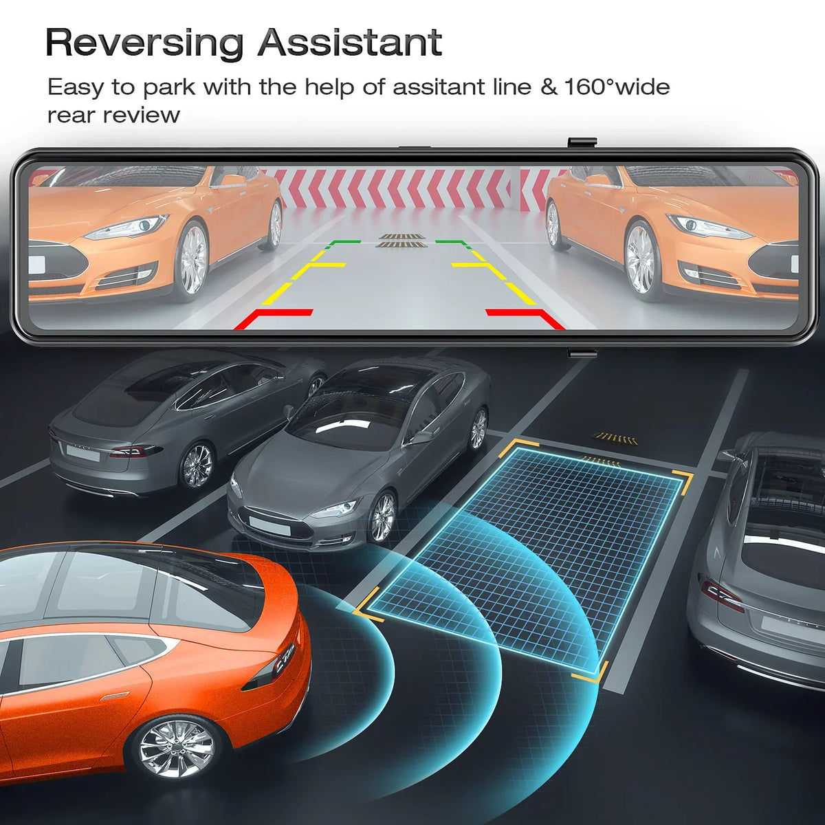Parking Cam, GPS TOGUARD Rear Assist, Parking Touch 4K+1080P Mirror View 12" and Monitoring, Front Screen Camera, Rear Dash