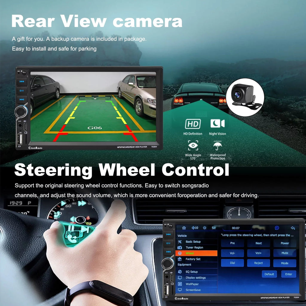 Auto Car Din AM/FM Apple Android Double Bluetooth [Wireless] Radio CarPlay Camera USB Touchscreen 7" Stereo Rear