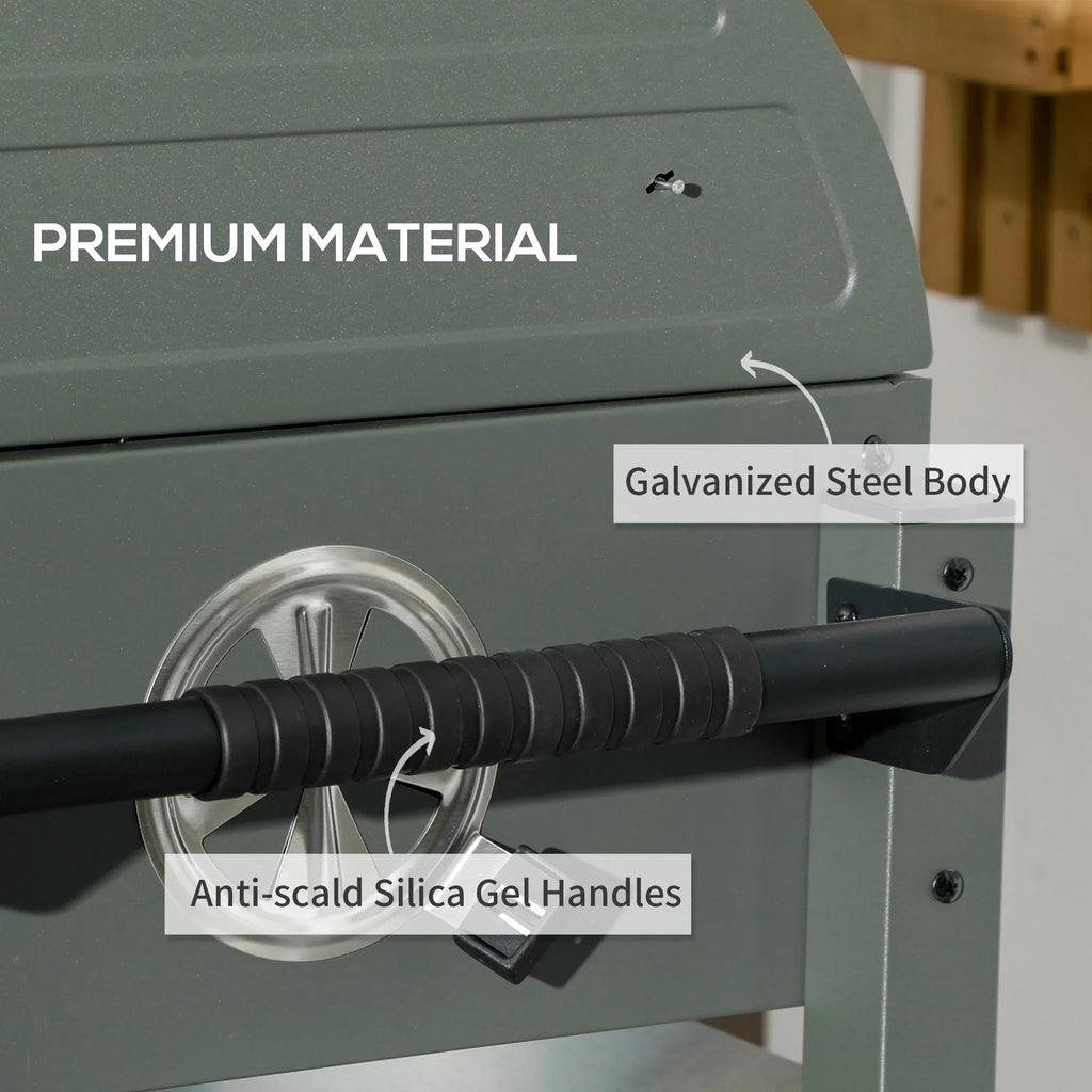 Tabletop Barbecue, Outsunny Grill with Charcoal Lid, Small Green BBQ