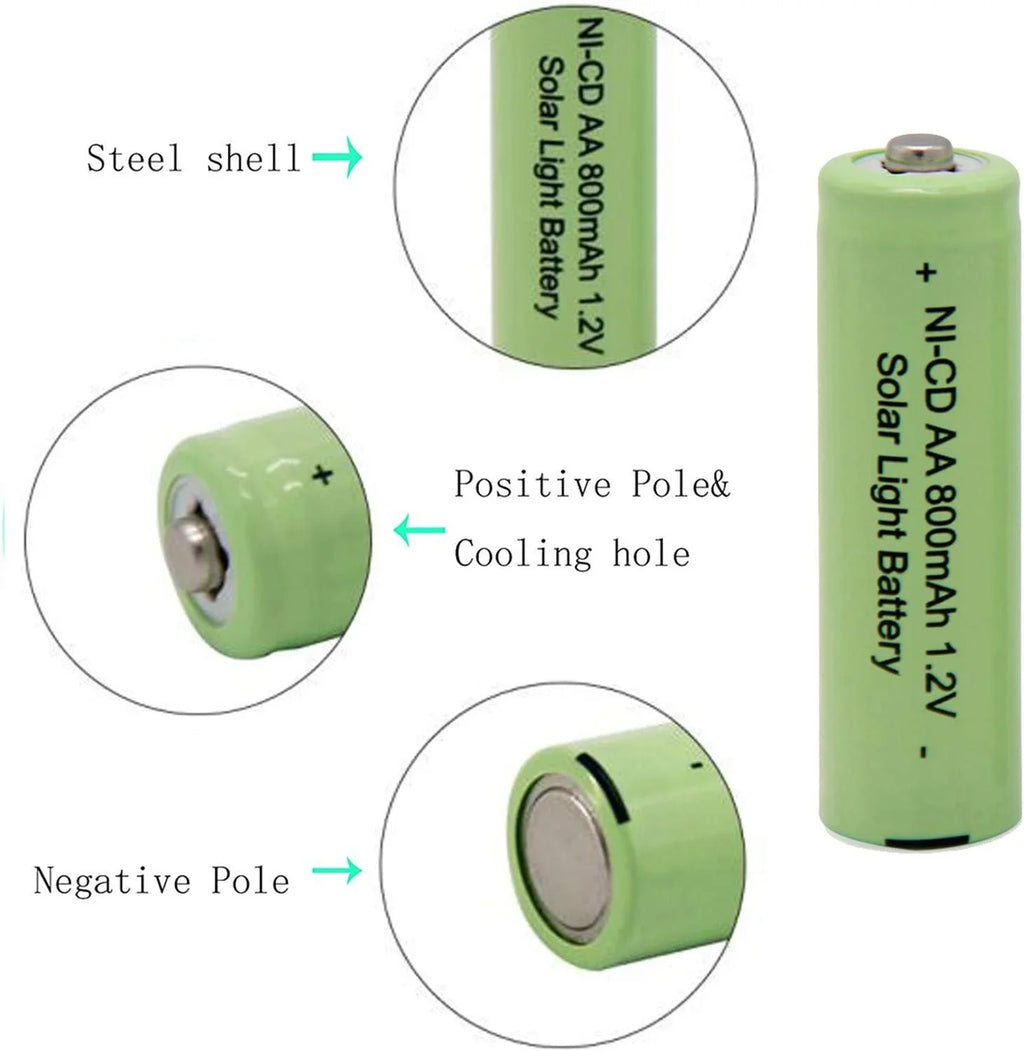 Lights, Remotes, AA NiCd Batteries Outdoor 800mAh Solar Light for 1.2V Mice Garden Rechargeable Batteries BAOBIAN (8 Solar PCS)