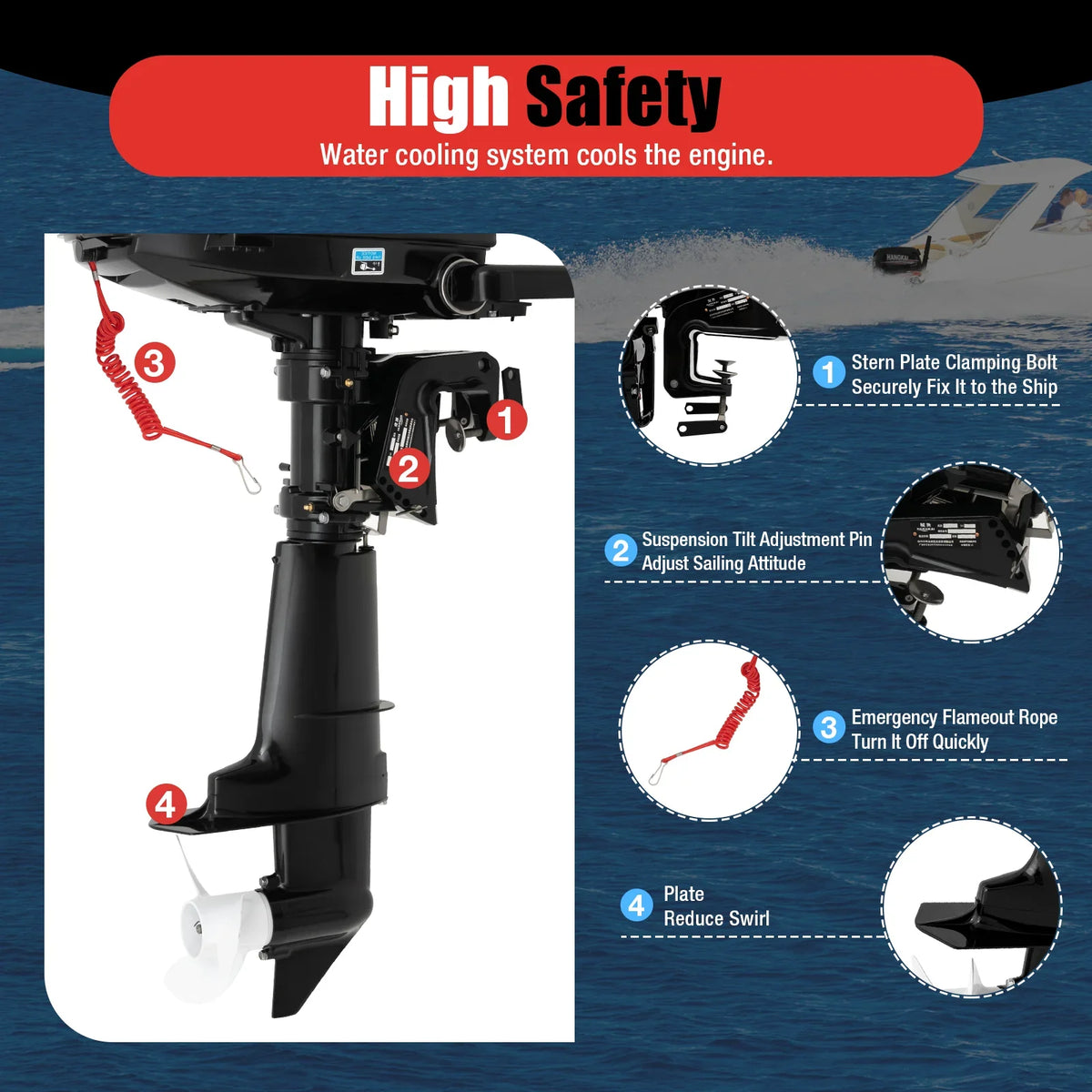 Cylinder Ignition Max Motor Cooling System Water Single 6.5HP 6000r/min 123CC with Duty & Outboard Boat Anqidi Engine Stroke 4 CDI Control Tiller Heavy
