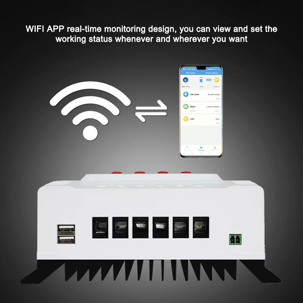 Mobile with Leadacid Intelligent Iron Charger Data LED Batteries Display Real-time Solar Controller Ternary App PWM Lixada for 12V/24V