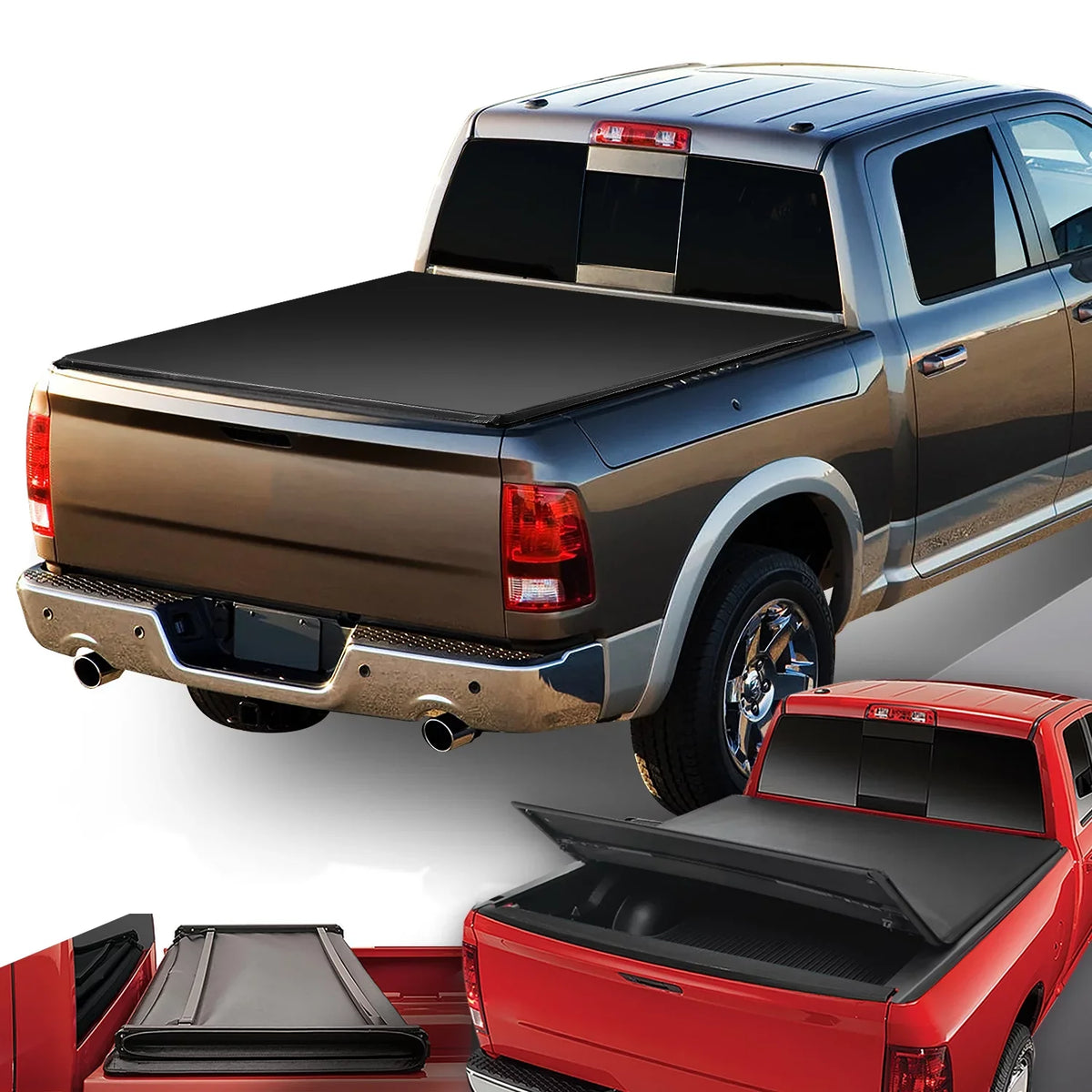 Cover Soft Adjustable -Fold Top Tonneau Tri Bed Trunk 5.7' Truck 1500 For TTC-TRISOFT-018 DNA 2009 Ram Fleetside 2021 Motoring to