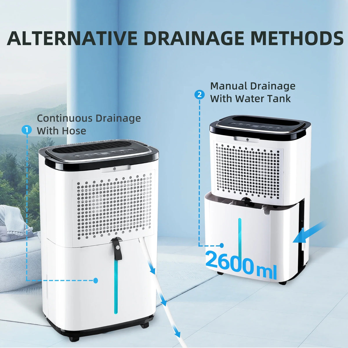 (95 RH),White Basement 95% 30 WANAI Moisture "F, Home Drain Dehumidifier,1500 Dehumidifier with Sq.Ft,Protable for Removal Hose,Max Pints and 22 Pints