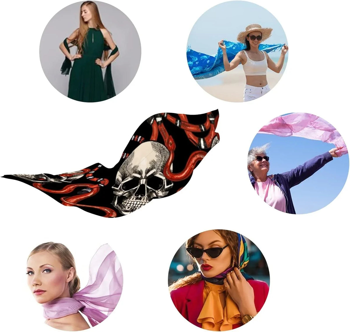 And Hyjoy for Neck Snakes Wrap Scarf Women Red Girls Silk Lightweight Skulls Shawl Scarves Long
