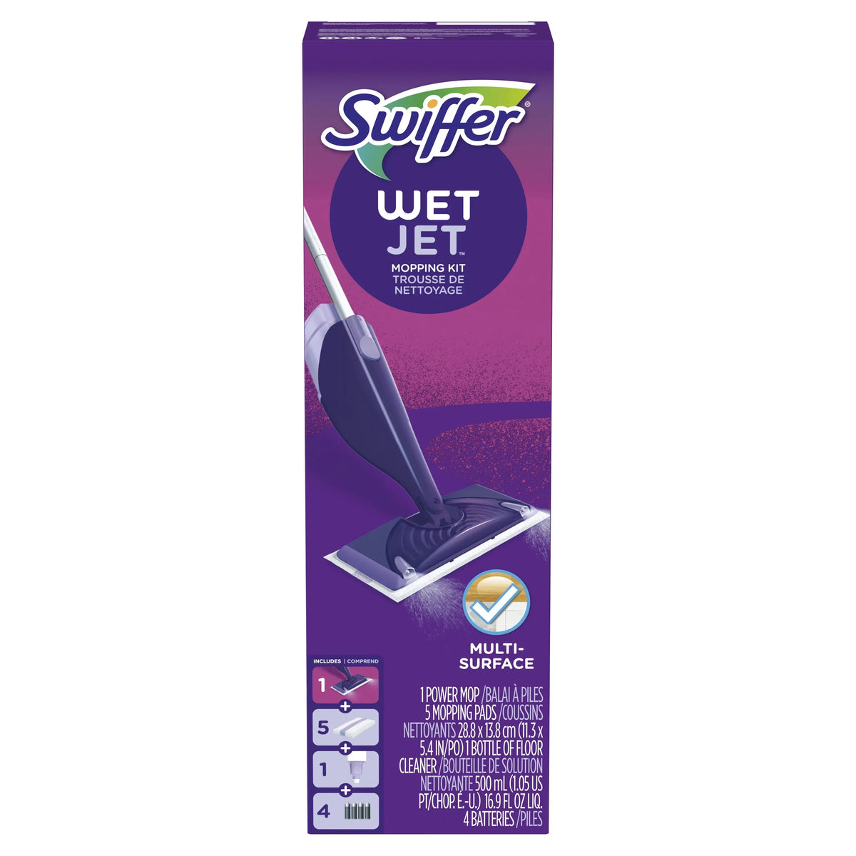 5 Kit WetJet Pads, Mop Swiffer 1 Mop, Floor Solution) (1 Cleaning Starter