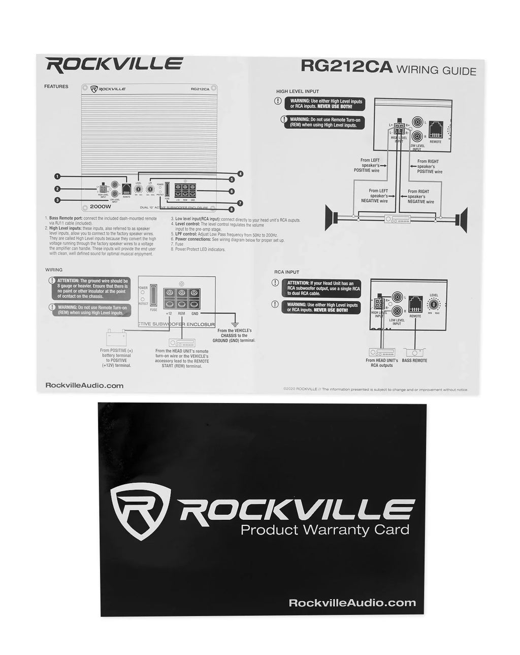 Dual 2000w inches RG212CA Enclosure+Amp Powered Car Subwoofer Kit Rockville 12 Vented