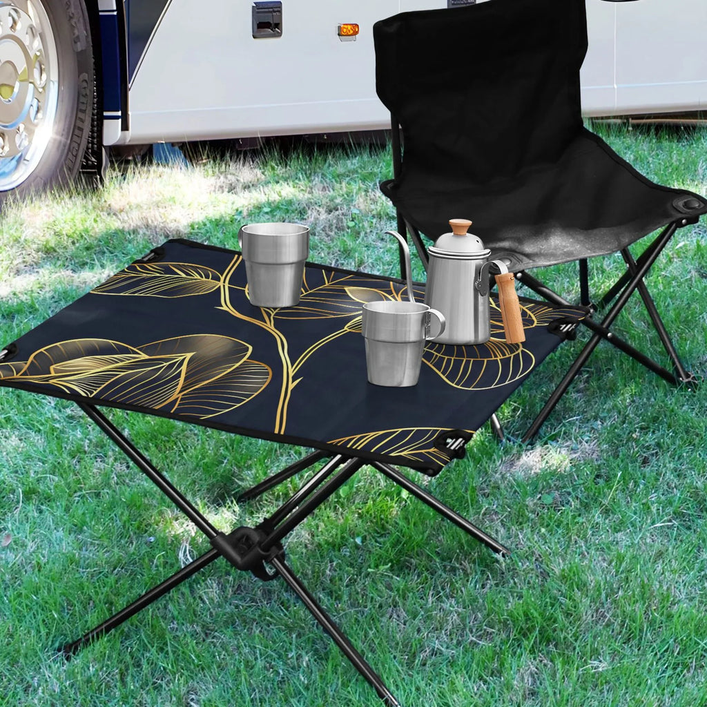 Camping Rose Outdoor with Table Golden Flower Bag Table Table Travel Storage Portable Beach BBQ Folding for Compact Picnic Fishing Luxury