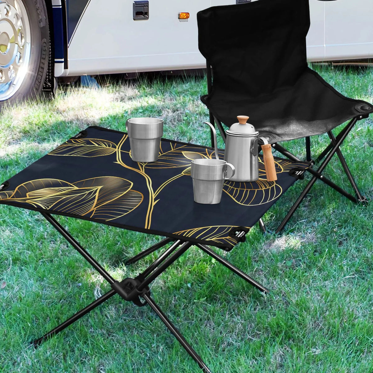 Camping Rose Outdoor with Table Golden Flower Bag Table Table Travel Storage Portable Beach BBQ Folding for Compact Picnic Fishing Luxury