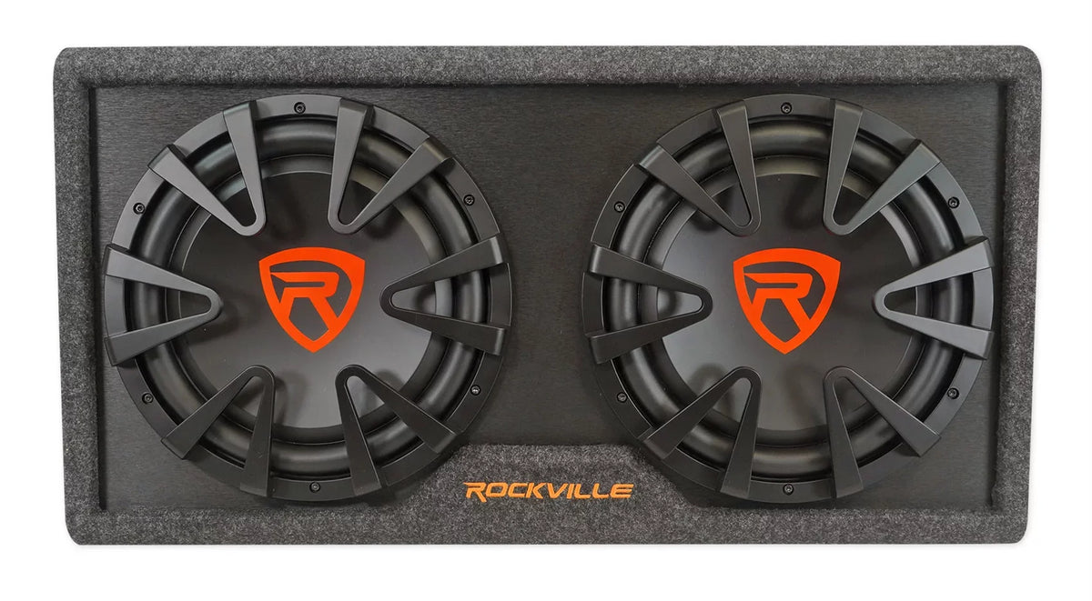 Dual 2000w inches RG212CA Enclosure+Amp Powered Car Subwoofer Kit Rockville 12 Vented