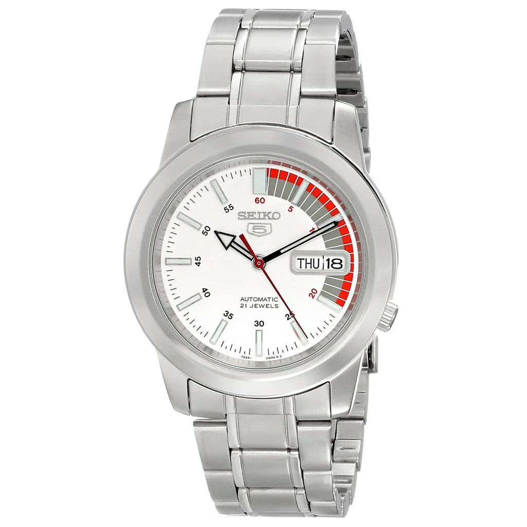 Stainless Seiko White Day Automatic Date 30M Men's Steel SNKK25 Dial Watch