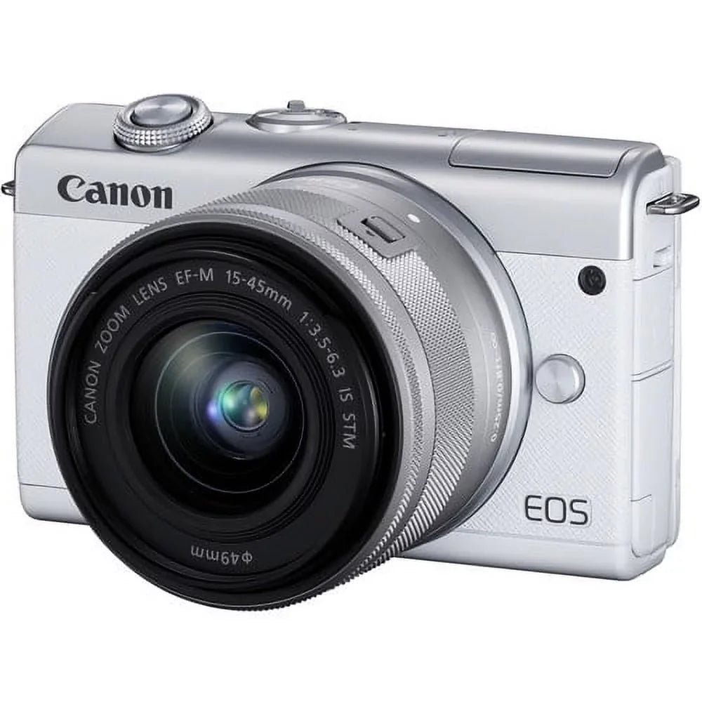 Digital with Canon M200 Spare Battery Lens + More 128GB Card 15-45mm + Mirrorless Camera Kit with EOS Memory (White)