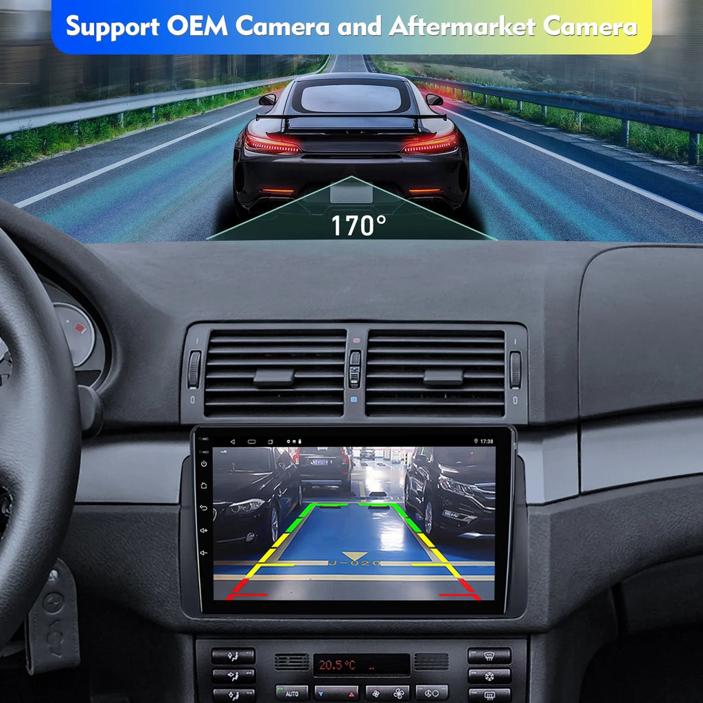 ZT for BMW Stereo 9-inch Carplay 12 Android Din Screen 75/MG QLED SWC Radio Backup Car Auto Double Android E46/M3/318/320/325/Rover Camera Support 6+128G Car Touchscreen with