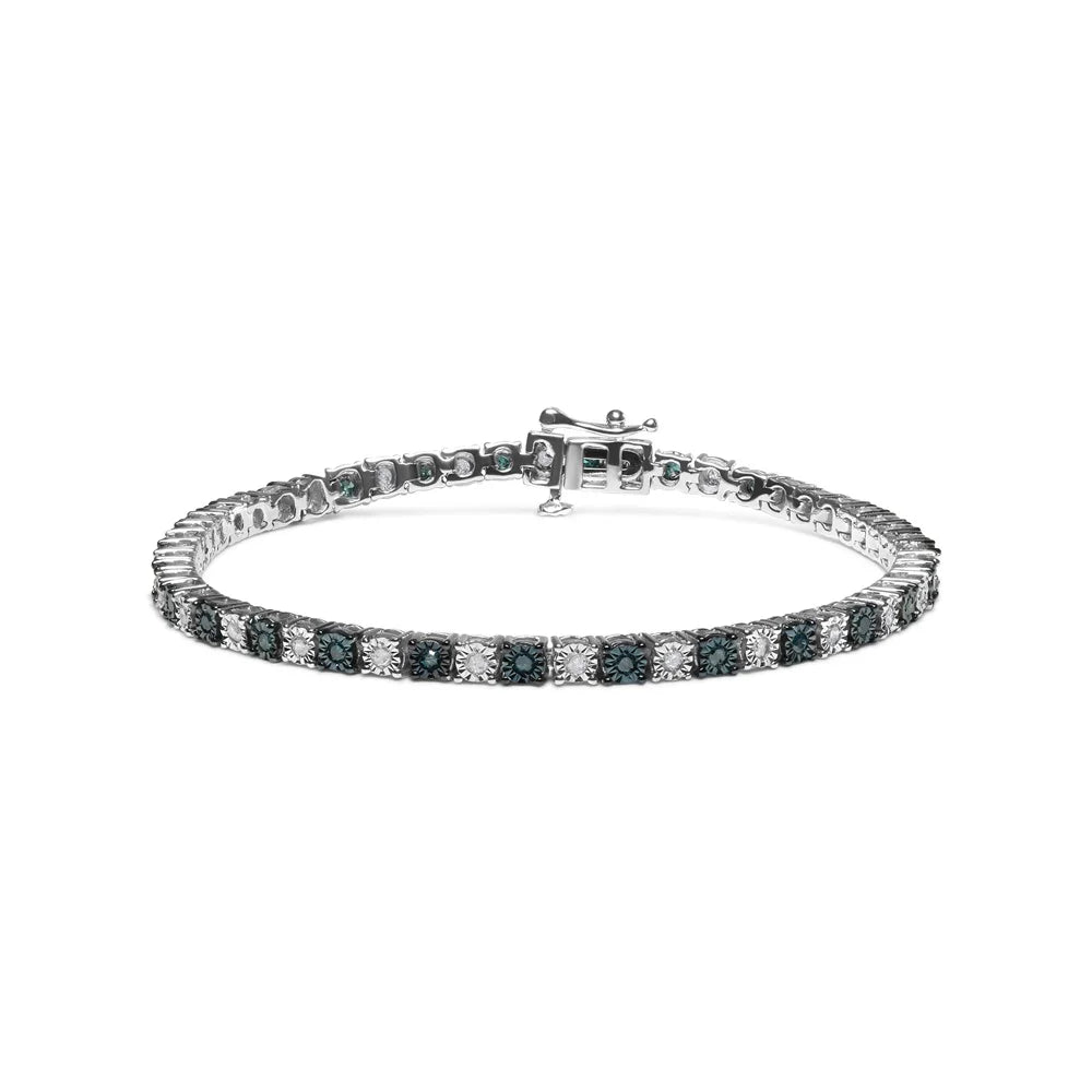 Blue of Color, 7" Sterling I3 Tennis White Womens Silver .925 1.0 Haus Cttw Bracelet with Size Brilliance Diamond Clasp - Clarity) and Diamond Round and I-J cut Alternating Inches (Blue Box Treated