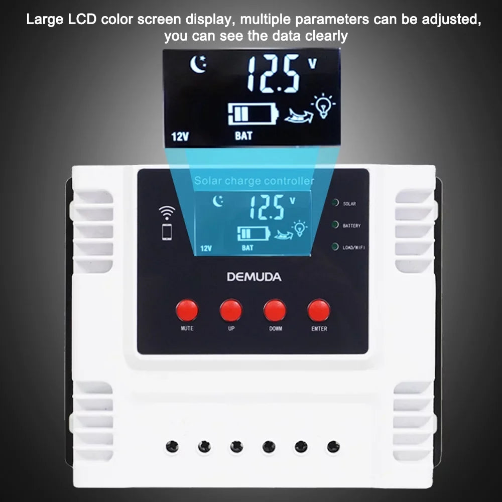 Mobile with Leadacid Intelligent Iron Charger Data LED Batteries Display Real-time Solar Controller Ternary App PWM Lixada for 12V/24V