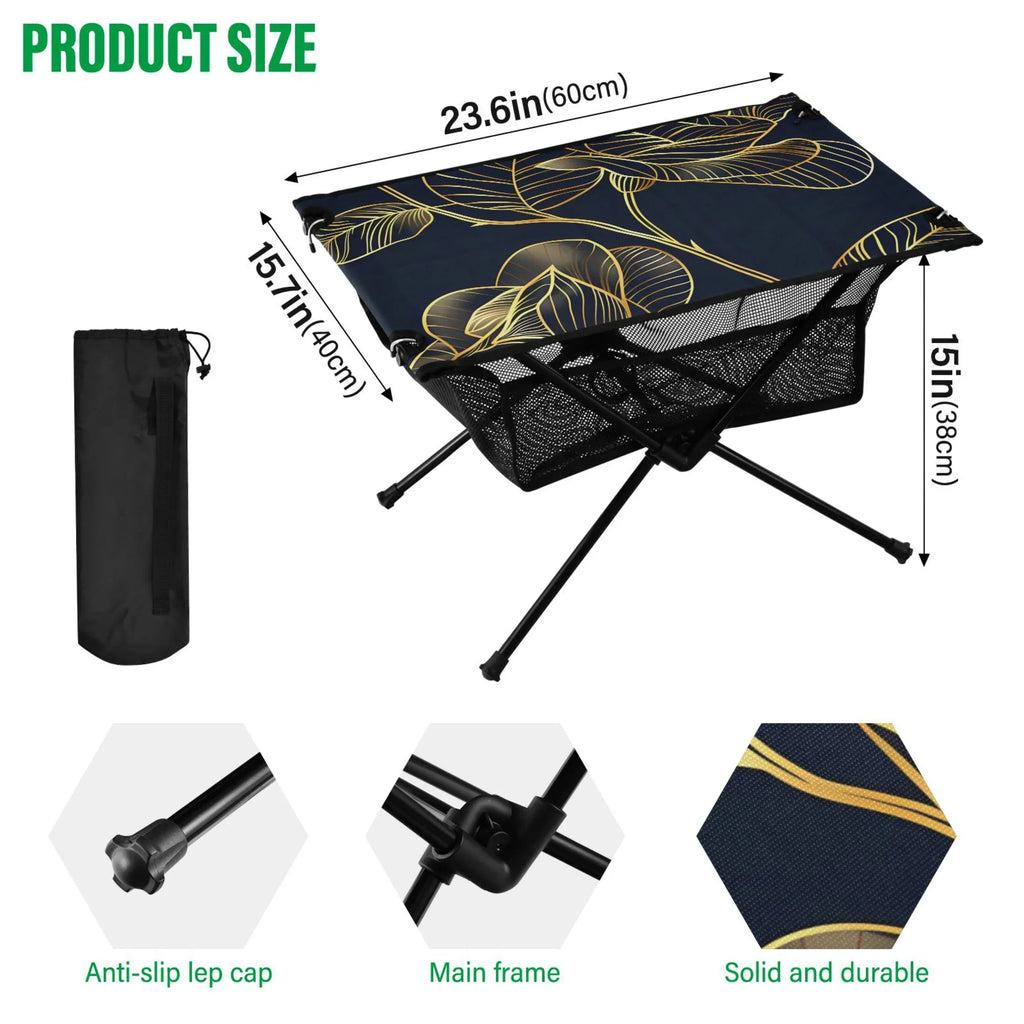 Camping Rose Outdoor with Table Golden Flower Bag Table Table Travel Storage Portable Beach BBQ Folding for Compact Picnic Fishing Luxury
