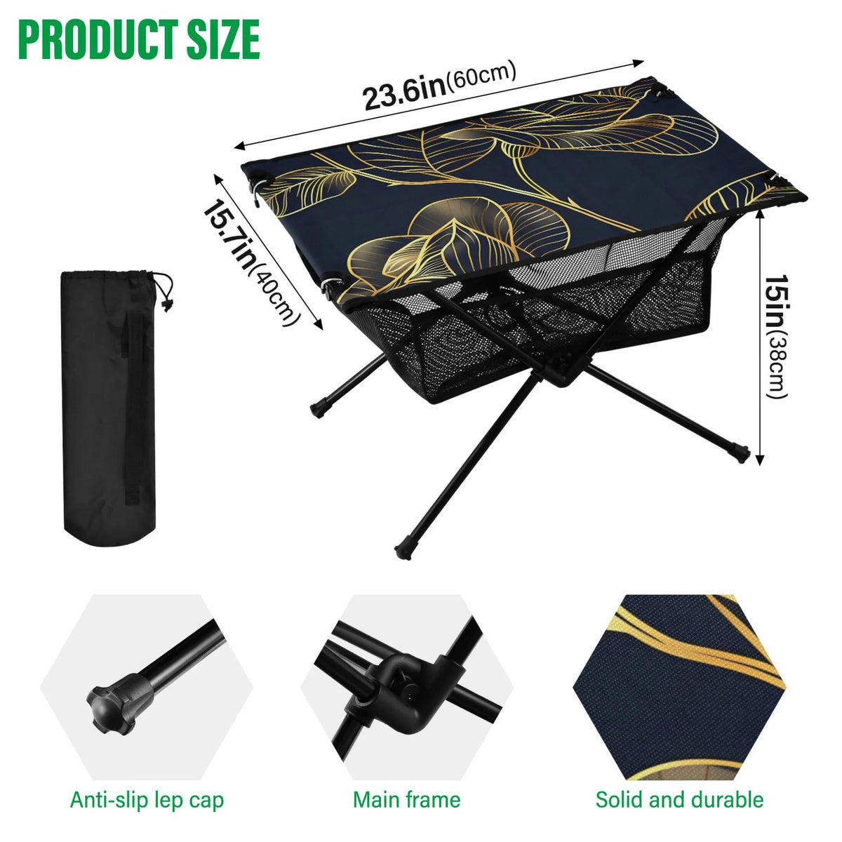 Camping Rose Outdoor with Table Golden Flower Bag Table Table Travel Storage Portable Beach BBQ Folding for Compact Picnic Fishing Luxury