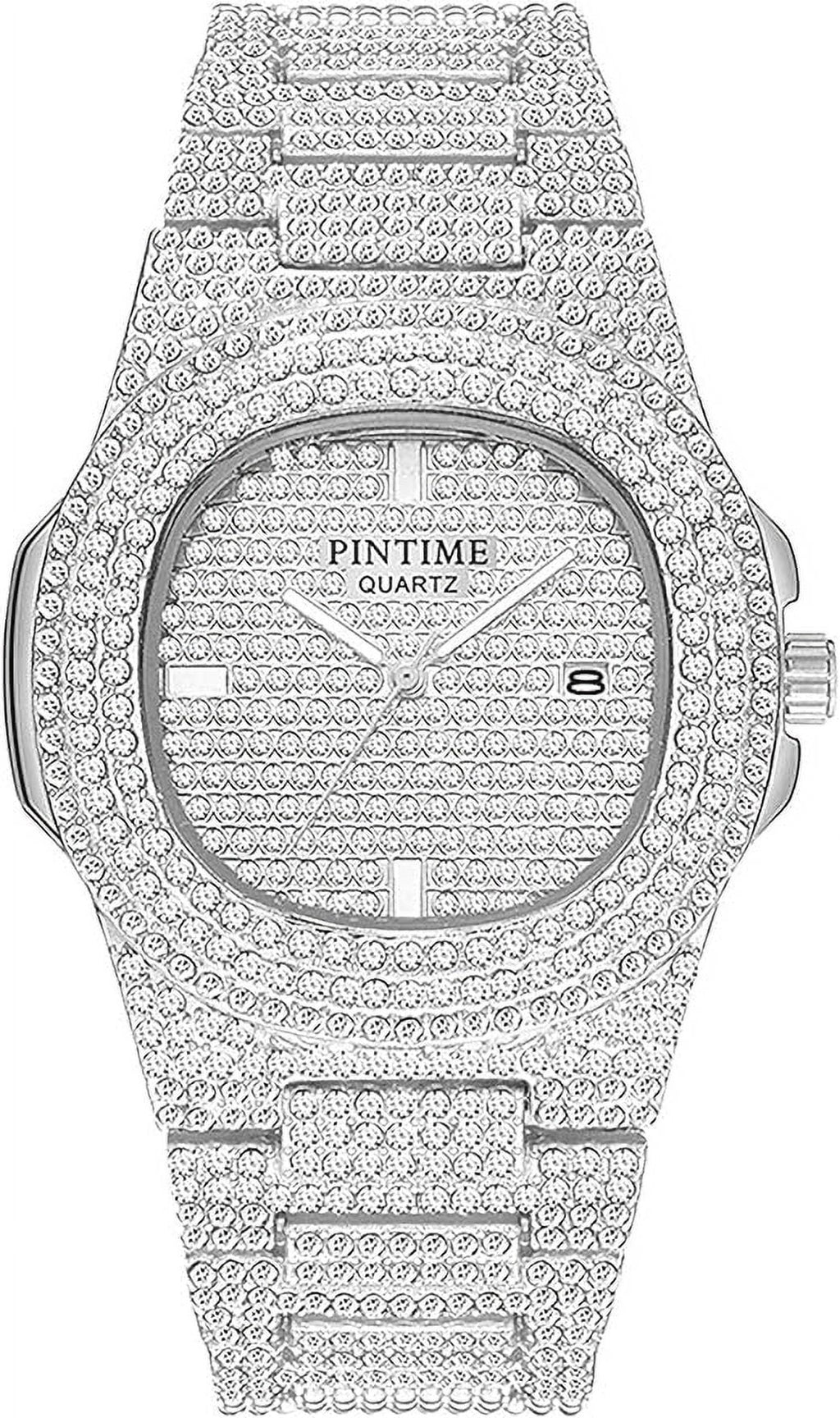 Men Steel Calendar Big Diamond Watches Watches Quartz Face Stainless for Watch Gosasa Wrist Luxury Women Unisex Crystal