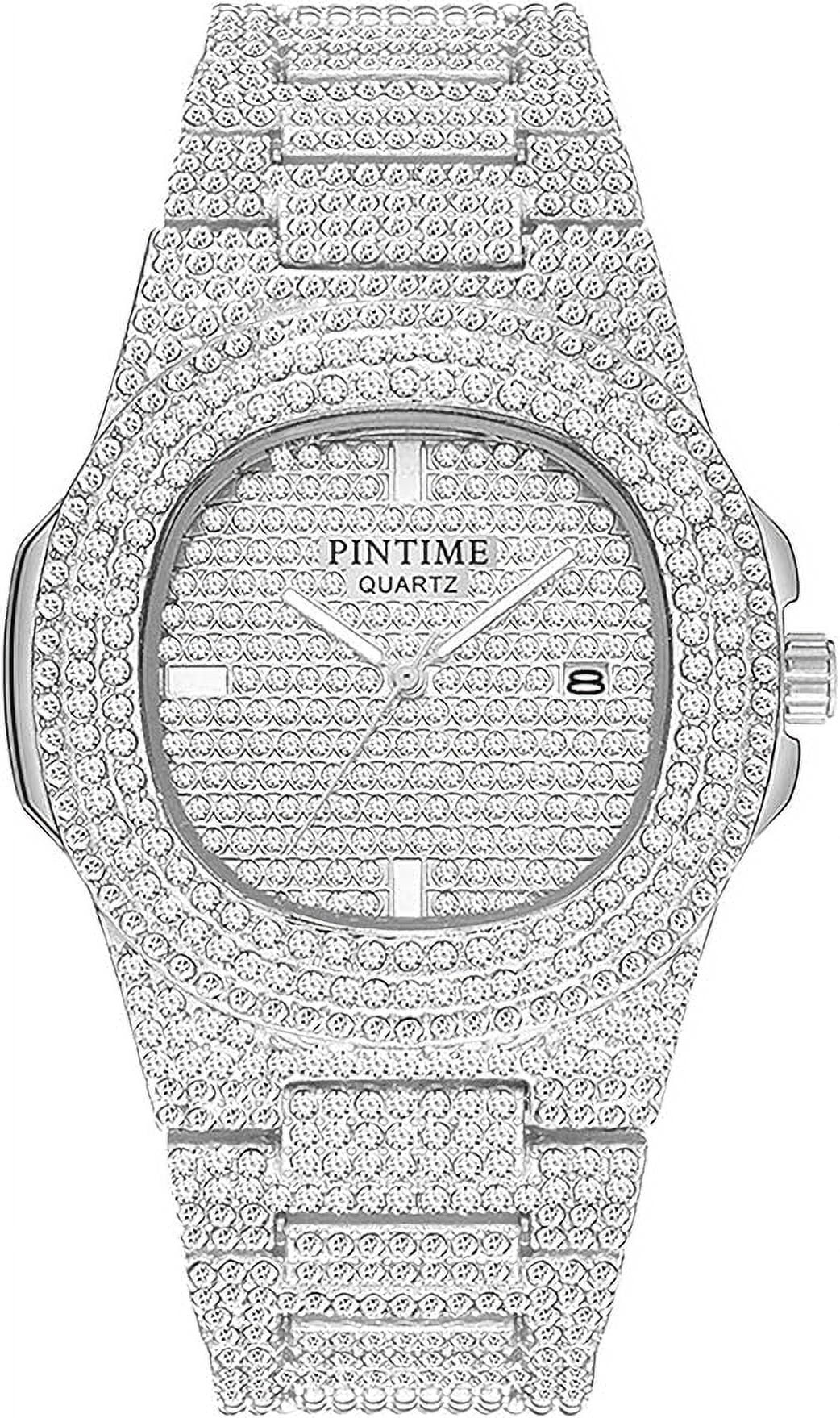 Men Steel Calendar Big Diamond Watches Watches Quartz Face Stainless for Watch Gosasa Wrist Luxury Women Unisex Crystal