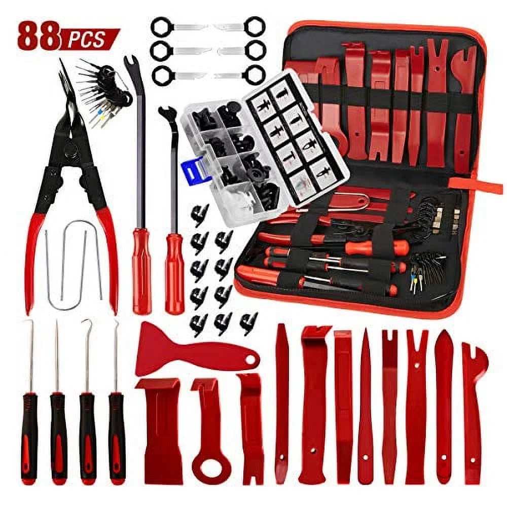Panel Kit, Trim Clip Kit Fastener Red Automotive Radio BYNIIUR Plastic Remover Kit, Removal Removal Pliers Interior Tool Pcs 88 Car Pry Tool Door Auto Tool, Tool