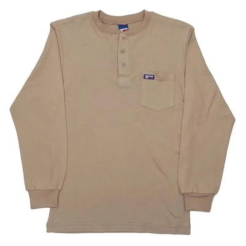 FR Cal Unit) Henley (1 Long Flame-Resistant 2X-Large Shirt, Lapco Khaki, FR Sleeve 8.9