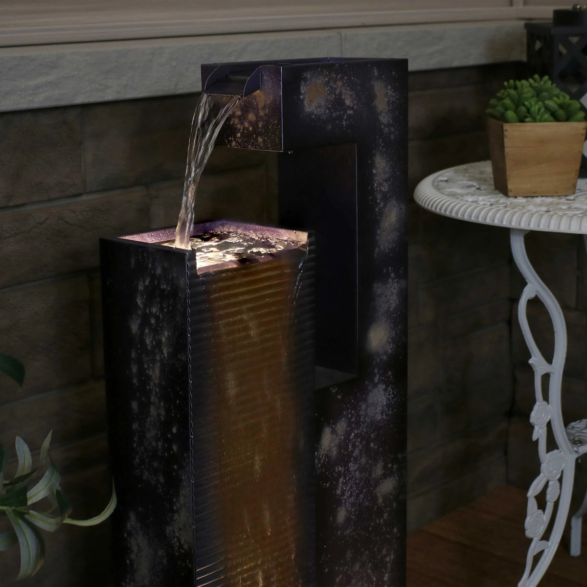 LED Metal Cascading Sunnydaze Outdoor Fountain - Tower with 32" Lights