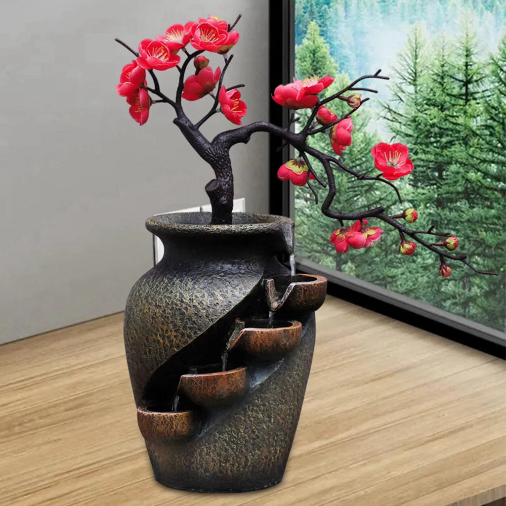 room Garden Living Vase Simulation Fountains Feng Decor Shui Relaxation Waterfall Gifts Office Craft Flower Creative for Desk Tabletop Water VaseThree-dimensional Soothing Fountain