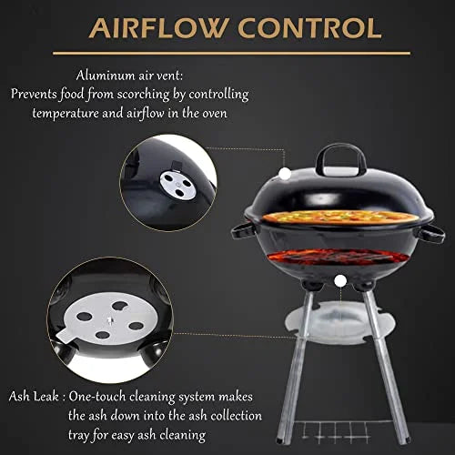 Portable Grill Steel Grilling & (18" Cooking Stainless Tailgating Outdoor Standing Steaks, Kettle Charcoal for Backyard Backyard Grill Burgers, BBQ Black) & Pitmaster