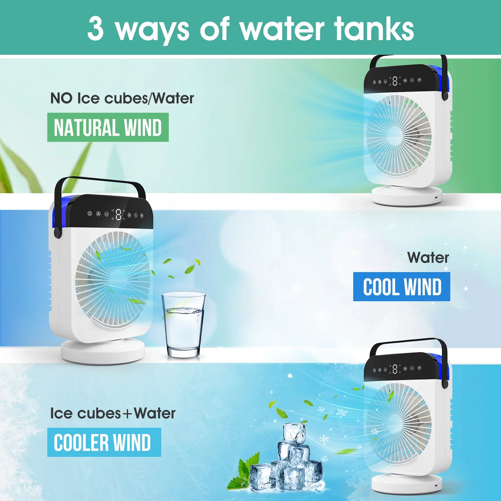 Air 4 Speeds,Oscillation/Humidifier/Timing Fan Function, Office Portable Camping Cooling With Room Personal Desktop Light Cooler Conditioner,Mini Small Led With For Evaporative Air