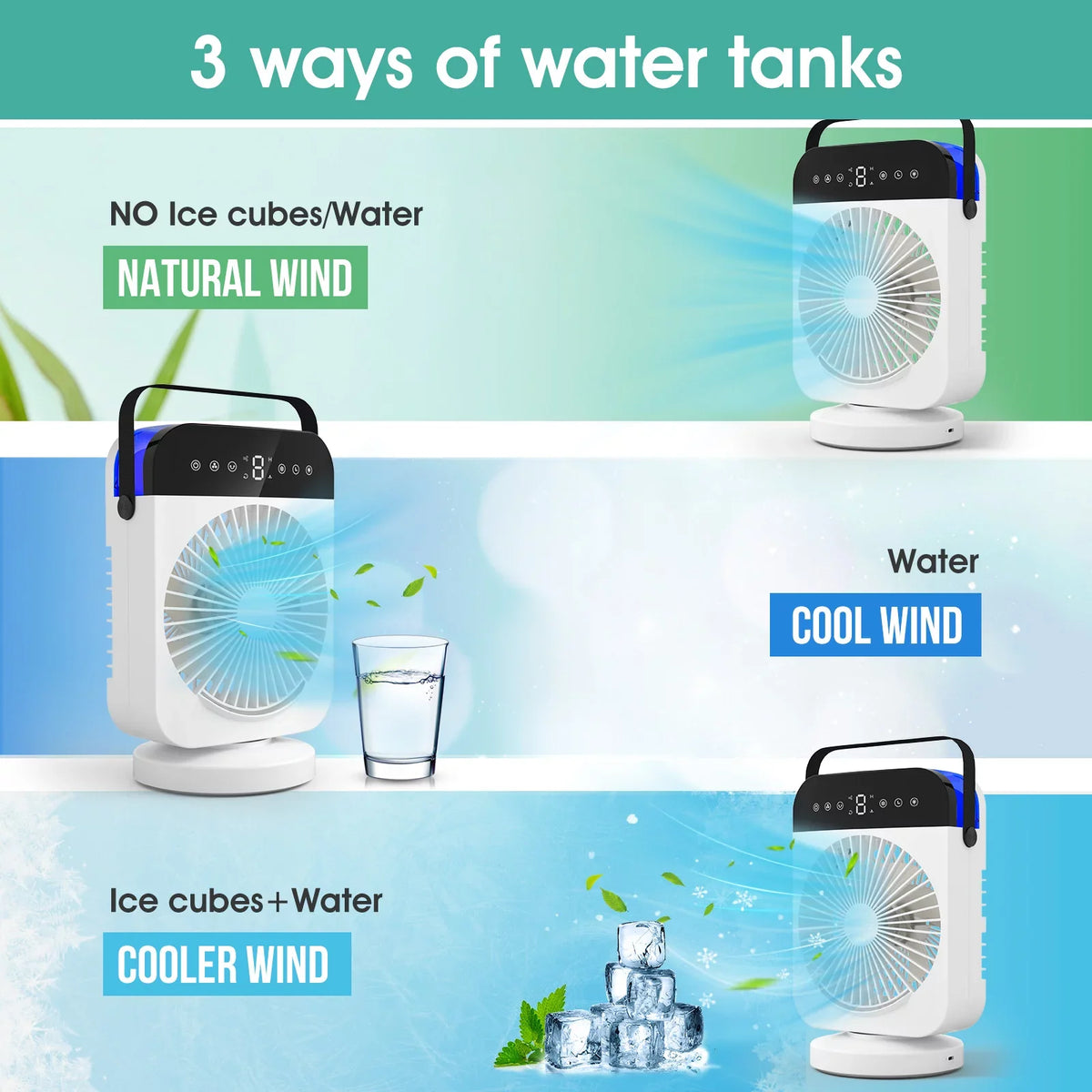 Air 4 Speeds,Oscillation/Humidifier/Timing Fan Function, Office Portable Camping Cooling With Room Personal Desktop Light Cooler Conditioner,Mini Small Led With For Evaporative Air